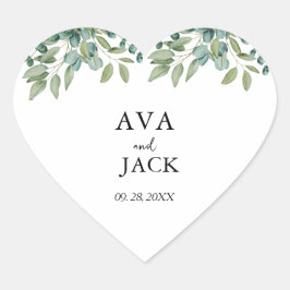 Adesivo Coração casamento de verde eucalipto