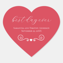 Adesivo Coração Casamento do Melhor Dia da Branca Personalizada