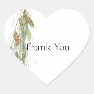 Adesivo Coração Casamento Dourado de Eucalyptus Glitzy Verde