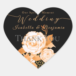 Adesivo Coração Casamento Dourado e elegante de Rosa negro