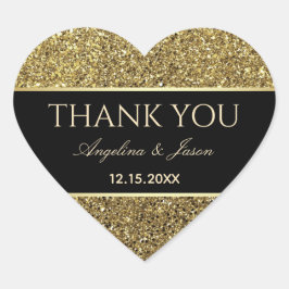 Adesivo Coração Casamento Dourado e Negro Obrigado