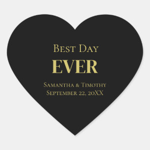 Adesivo Coração Casamento Dourado Negro Personalizado no Melhor Di