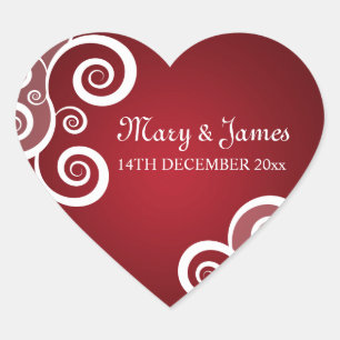 Adesivo Coração Casamento elegante Data Brancos Vermelho