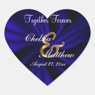 Adesivo Coração Casamento em Satin Dark Blue   Personalizar