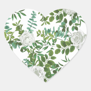 Adesivo Coração Casamento Floral de Pedônia Branca e Rosa