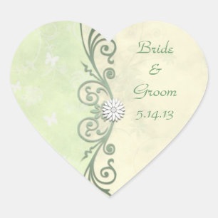 Adesivo Coração Casamento Floral de Primavera verde limão  Amarelo