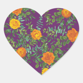 Adesivo Coração Casamento Floral de Rosa e Pedra Laranja