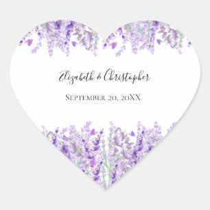 Adesivo Coração Casamento Floral Lavanda Roxo Verde