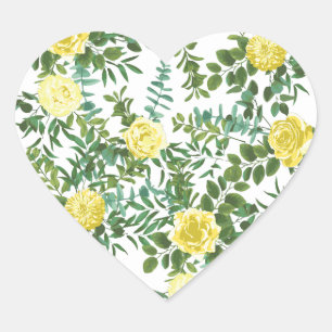 Adesivo Coração Casamento Floral Rosa e Pastel Amarelo