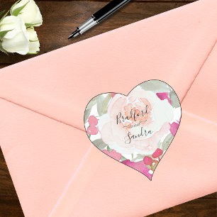 Adesivo Coração Casamento Floral Simples De Fushia Rosa