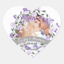 Adesivo Coração Casamento Floral Wreath Púrpura