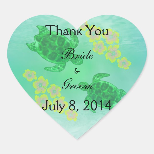 Adesivo Coração Casamento Honu Havaiano Obrigado (Frente)