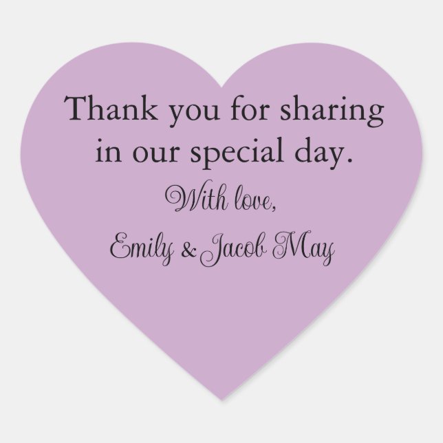 Adesivo Coração Casamento Lilac Personalizado (Frente)