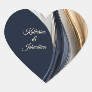 Adesivo Coração Casamento Moderno - Branco Azul e Dourado