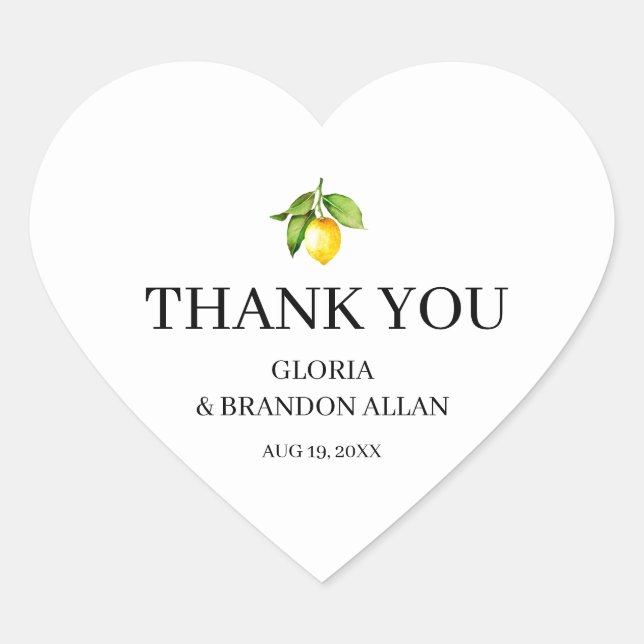 Adesivo Coração Casamento Moderno de Lemon Amarelo (Frente)