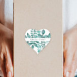 Adesivo Coração Casamento Moderno Elegante Teal Greenery Watercolo<br><div class="desc">Belo verde-chá faz uma declaração elegante para o seu casamento. Você pode personalizar com suas informações e mudar o texto para se adequar ao seu evento.</div>