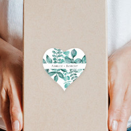 Adesivo Coração Casamento Moderno Elegante Teal Greenery Watercolo