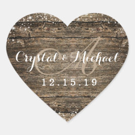 Adesivo Coração Casamento no inverno Rustic Barn Wood Snowflakes
