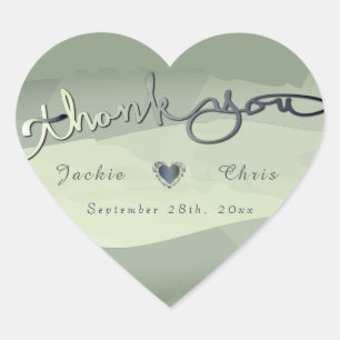 Adesivo Coração Casamento "Obrigado" Cinza Wash