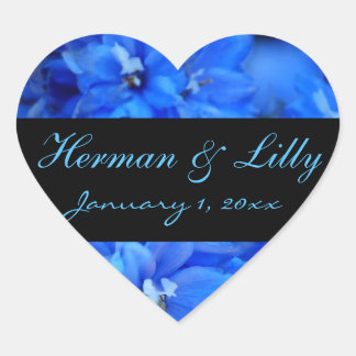 Adesivo Coração Casamento Personalizado Azul Floral
