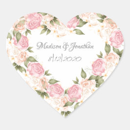 Adesivo Coração Casamento Personalizado por Aquarela Floral Rosa E