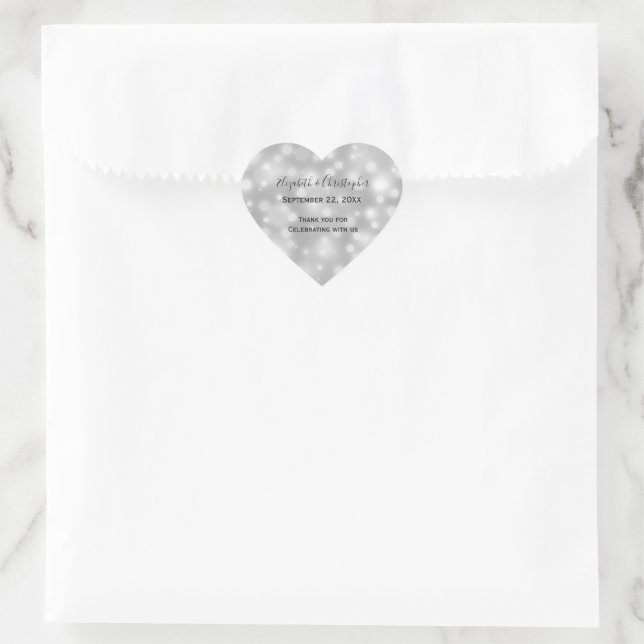 Adesivo Coração Casamento Personalizado Prata Cinza Branco (Bolsa)