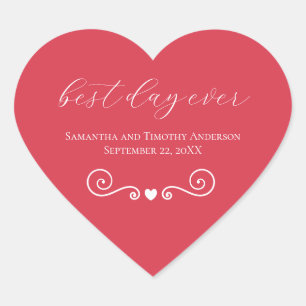 Adesivo Coração Casamento Personalizado Vermelho Branco Melhor Dia