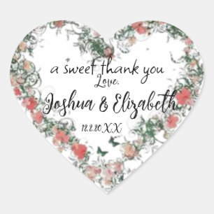 Adesivo Coração Casamento Romântico Floral Obrigado Dar a Marca do