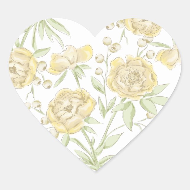 Adesivo Coração Casamento Rosa Amarela (Frente)