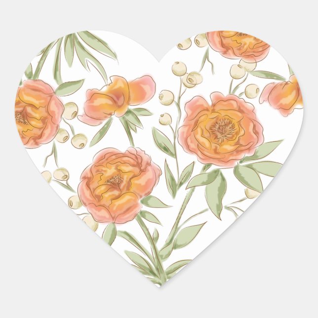 Adesivo Coração Casamento Rosa Laranja (Frente)