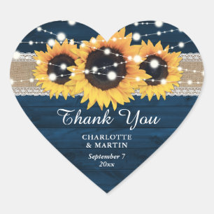 Adesivo Coração Casamento Rústico de Marinho Azul Burlap e Lace Su