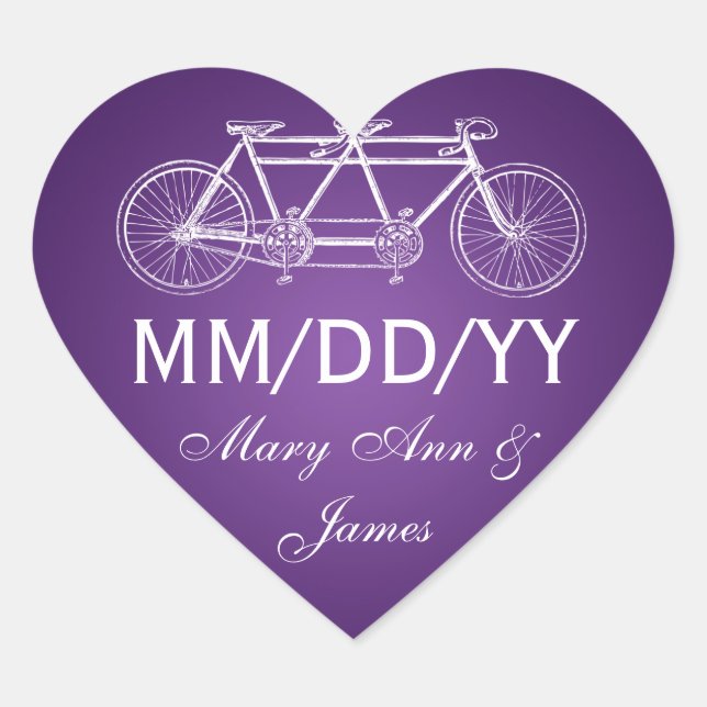 Adesivo Coração Casamento Salve A Data Tandem Bike Purple (Frente)