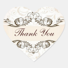 Adesivo Coração Casamento tema damasco Floral de Creme Elegante