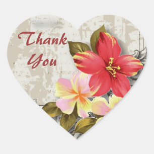 Adesivo Coração casamento tropical floral do hibiscus de Havaí do