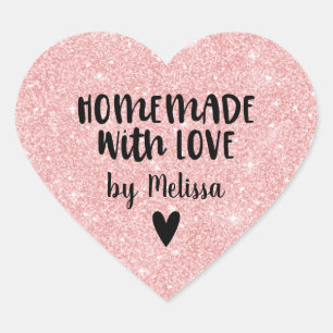 Adesivo Coração Caseiro Com Amor Brilho Rosa