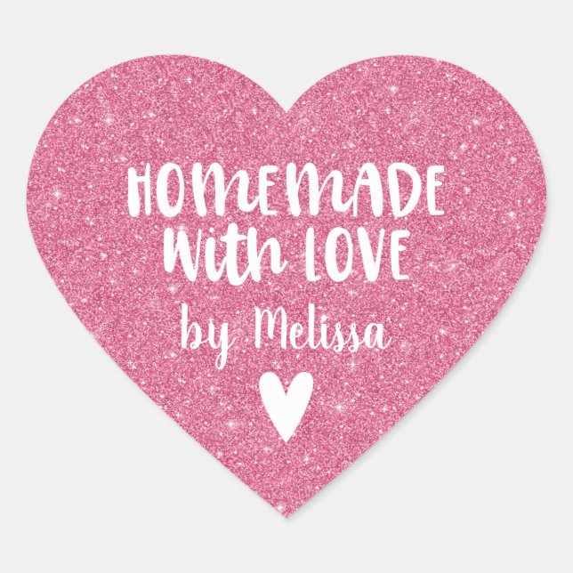 Adesivo Coração Caseiro Com Amor Brilho Rosa (Frente)