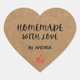 Adesivo Coração Caseiro Com Amor Kraft Personalizado