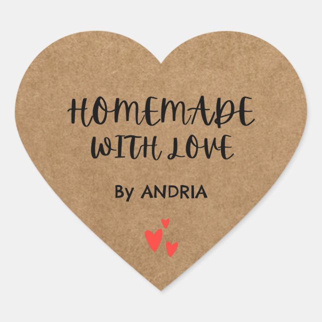 Adesivo Coração Caseiro Com Amor Kraft Personalizado (Frente)