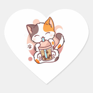 Adesivo Coração Cat Boba Tea Bubble Tea Anime Kawaii Neko para Gar