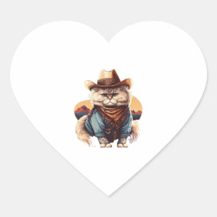 Adesivo Coração Cat Cowboy Hat meow Cowboy Memória
