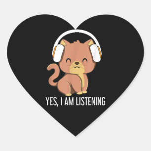 Adesivo Coração Cat I Am Ouvindo Fones de ouvido Música Pentes