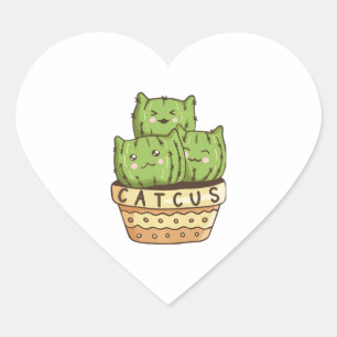 Adesivo Coração Catcus Funny Cat Cactus Cats Cactos Cactos Suculti