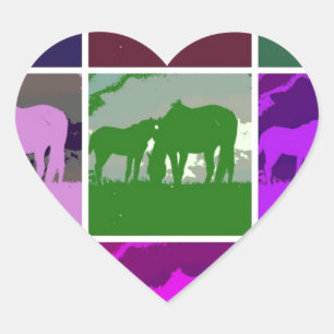Adesivo Coração Cavalos de Pop de Arte Multicolores
