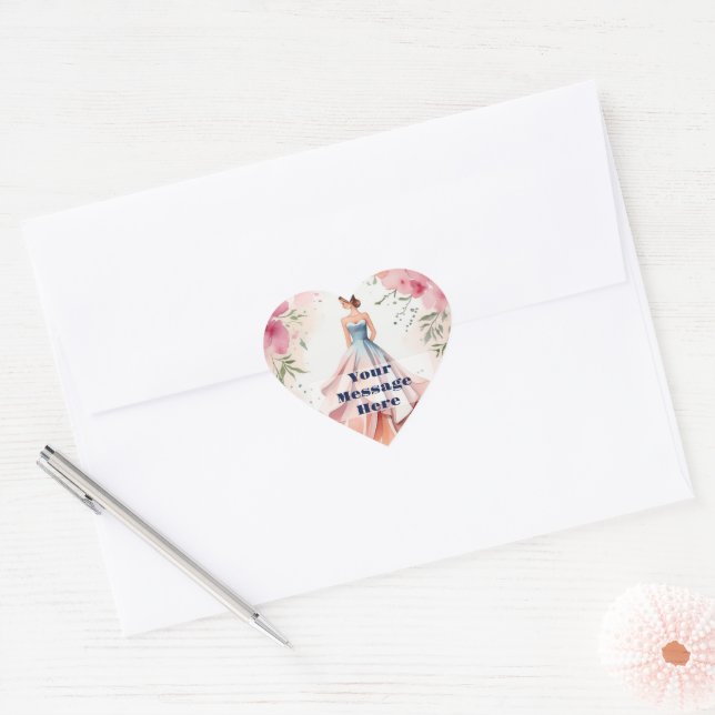 Adesivo Coração Celebração de Quinceanera de Aquarela (Envelope)