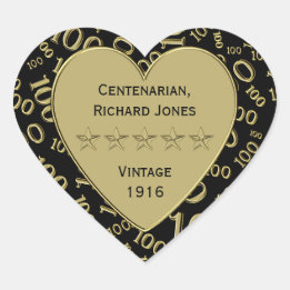 Adesivo Coração Centenário 100º aniversário, preto e tema Dourado