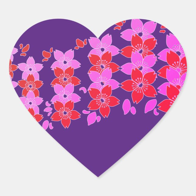 Adesivo Coração Cereja Flor Vermelho Rosa (Frente)