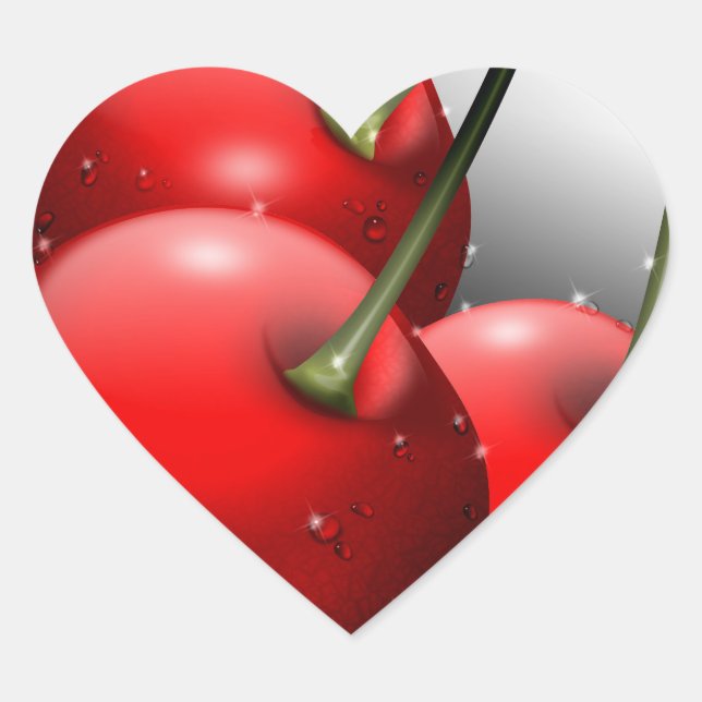 Adesivo Coração Cerejas com gotas de areia (Frente)