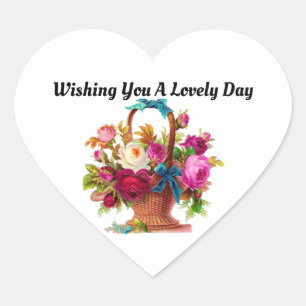 Adesivo Coração Cesta De Vintagem Do Rosa