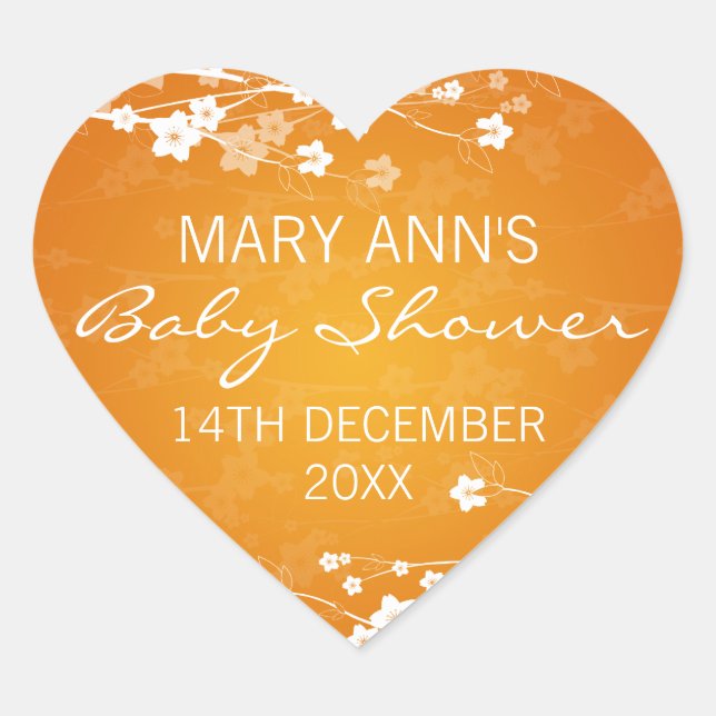 Adesivo Coração Chá de fraldas Data Cereja Flor Laranja (Frente)