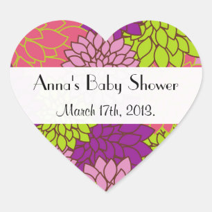 Adesivo Coração Chá de fraldas - flores da dália - verde roxo